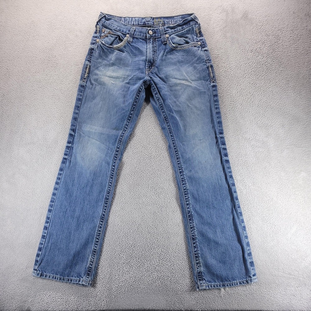 Ariat M4 Jeans Mens 33x34 Blue Slim Straight Medium Distressed Denim